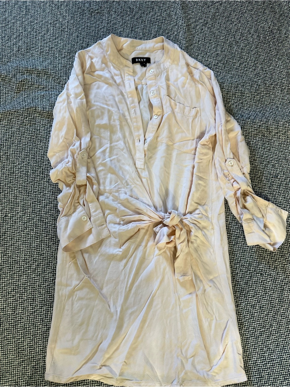 DKNY Cream Tie-Front Mini Shirt Dress